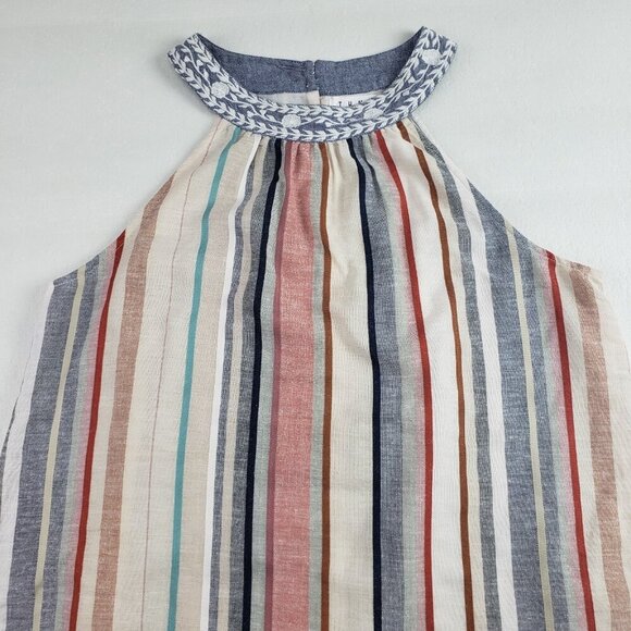 THML Vertical Striped Sleeveless Dress Womens Medium Cream High Neck Embroidered - Picture 2 of 11